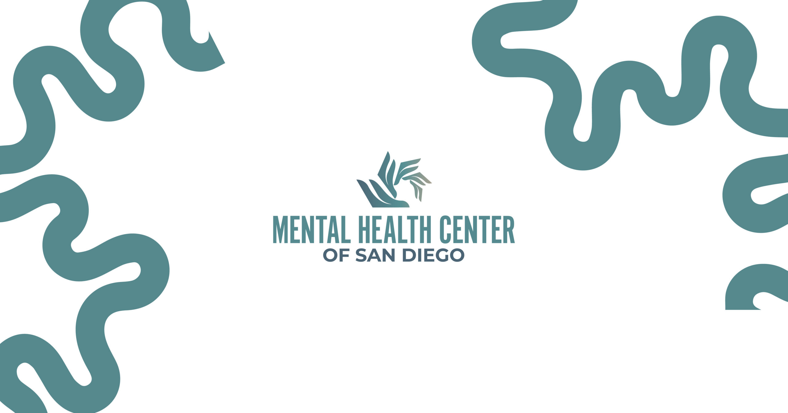 Mental Health Center of San Diego logo with teal decorative swirls and the organization name in bold text.
